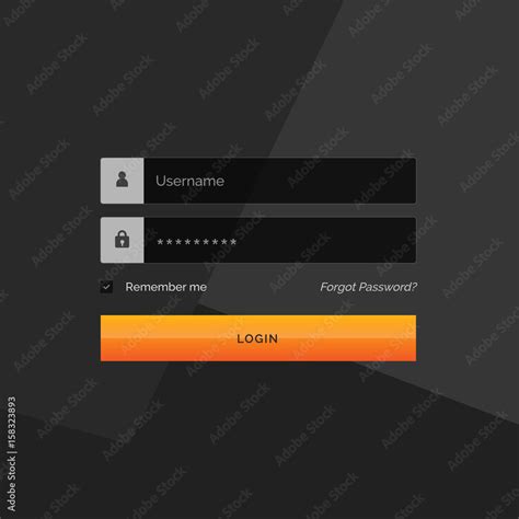 Dark Login Form Template Design With Username And Password Stock Vector