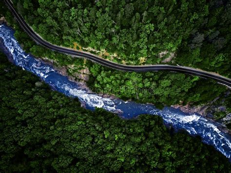 Mountain River And Road Aerial View Stock Photo Image Of Pass