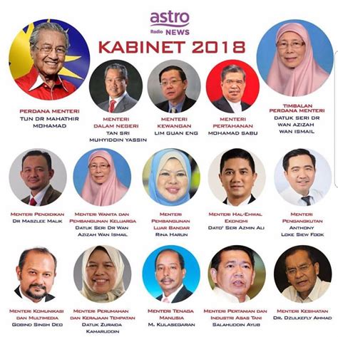 Senarai penuh nama menteri dan timbalan menteri dalam kabinet baru juga mengikut portfolio masing masing. SENARAI MENTERI KABINET MALAYSIA 2018 | MukaBuku Viral