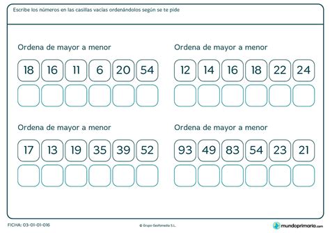 Ficha De Ordenar De Mayor A Menor Para Primaria