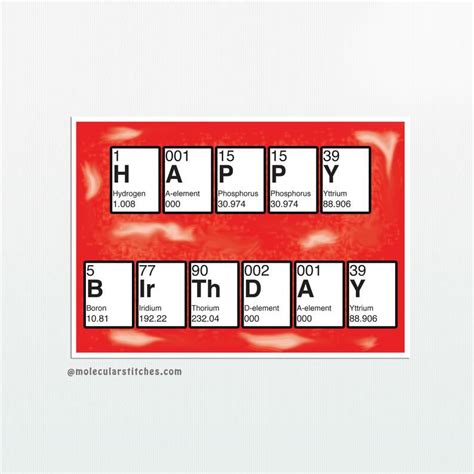 Periodic Table Happy Birthday Card Downloadable Chemistry Etsy