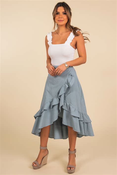 High Low Blue Ruffle Wrap Skirt Ruffle Wrap Skirt Wrap Skirt Fashion