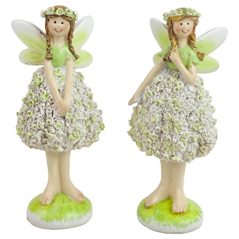 Standing Summer Flower Fairy Garden Ornament Figurines 14cm Pair £