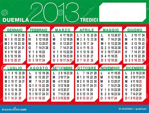 Italienischer Kalender Der Markierungsfahne 2013 Vektor Abbildung