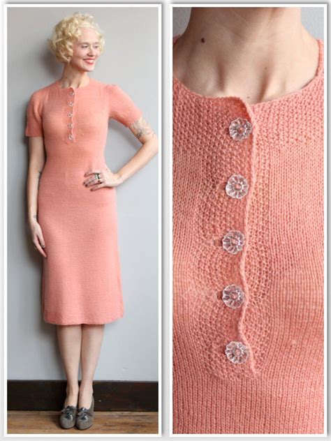 1930s Dress Carnation Wool Knit Dress Vintage 30s Wool Etsy