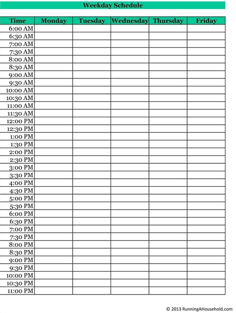 Blank Weekly Calendar 15 Minute Increments Calendar Template Printable