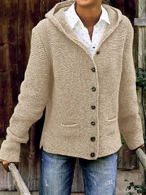 Oversized Knitted Womens Hooded Cardigan Knitted Sweater