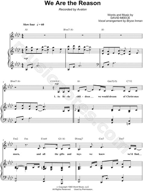 Lyrics to we are the reason by avalon from the joy: Avalon "We Are the Reason" Sheet Music in Ab Major ...