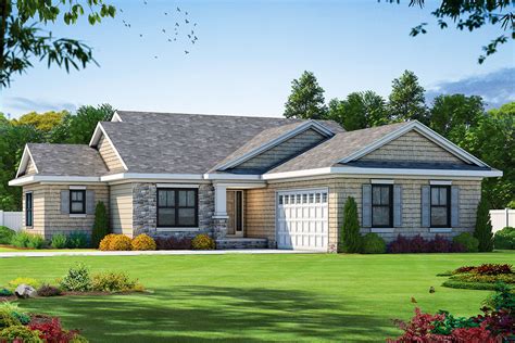 Craftsman Ranch Home Plan With Split Bedroom Layout 42574db