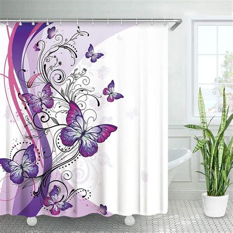 Butterfly Shower Curtain With Hooks Purple Butterfly In