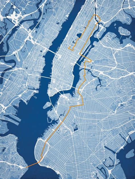 New York City Marathon Course Map City Prints City Marathon City