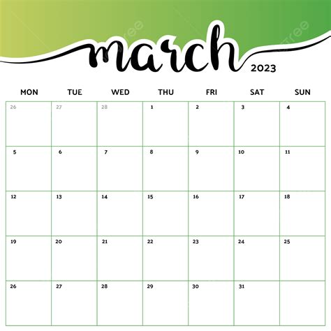 March 2023 Month Calendar Gradient 2023 Month March Png And Vector