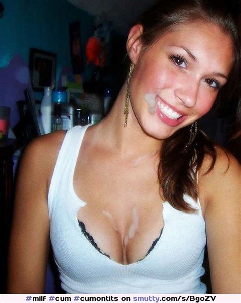 Milf Cum Cumontits Facial Brunette Cleavage Smile