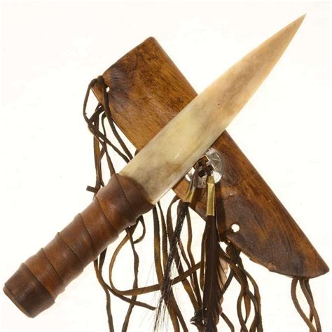 Indian Bone Knife Buckskin Sheath Functional Replica 1171 Bone Crafts
