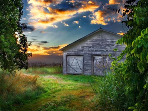 An Old Barn At Sunset Desktop Wallpapers Hd Free