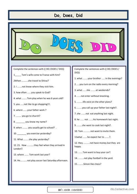 Do Does Did English Esl Worksheets Pdf And Doc