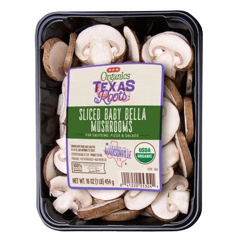 H E B Texas Roots Organic Sliced Baby Bella Mushrooms Shop Mushrooms