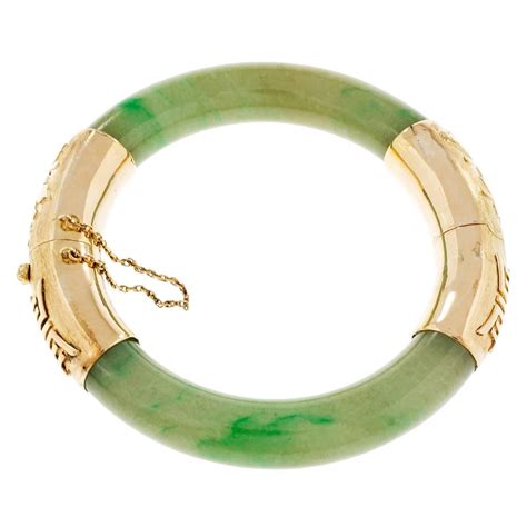 Natural Green Jadeite Jade Gold Bangle Bracelet For Sale At 1stdibs