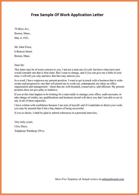 Free Sample Of Work Application Letter Template Work Application