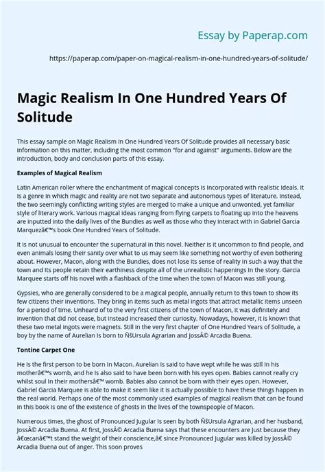 Magic Realism In One Hundred Years Of Solitude Essay Example