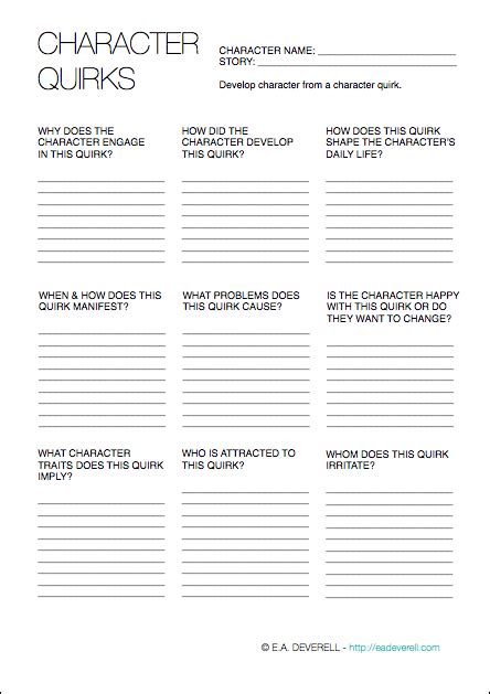 Character Quirks Writing Worksheet Wednesday Free Worksheets Samples