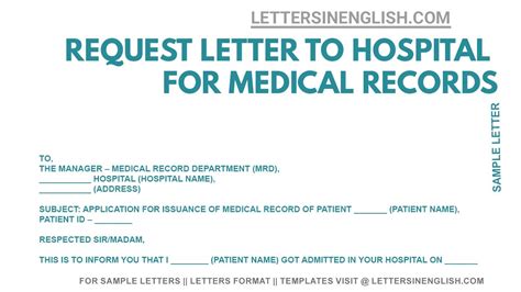 Letter To Hospital Requesting Medical Records Sample Letter To