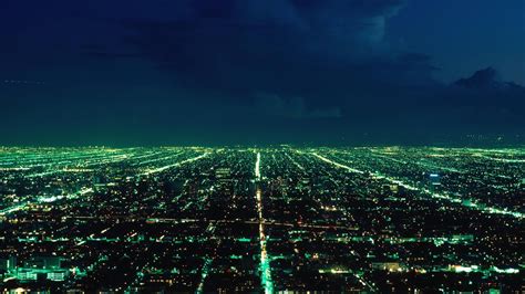 Green Lighted Cityscape Cityscape Lights Night Sky Hd Wallpaper