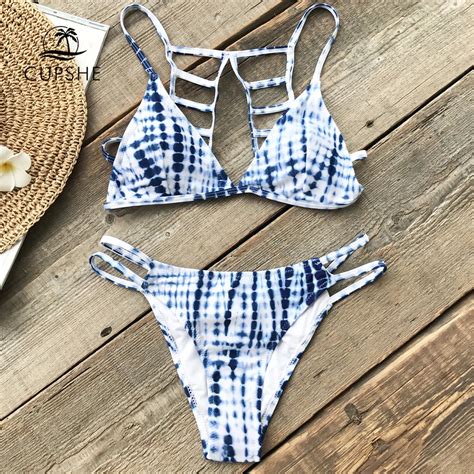 Cupshe Strappy Tie Dye Bikini Sets Women Sexy Cutout Coverage Thong Two Pieces Swimwear 2018