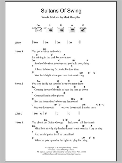 Sultans Of Swing By Dire Straits Guitar Chordslyrics Guitar Instructor