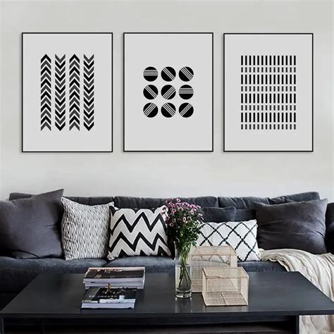Black White Modern Abstract Geometric Shape Canvas Large A4 Art Print