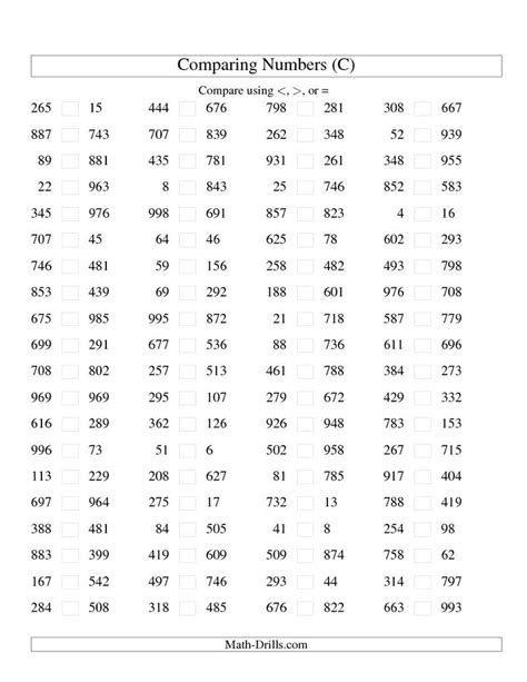 comparing numbers    number sense worksheet comparing