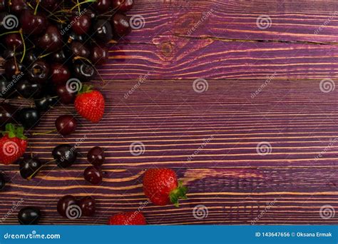 Fresh Summer Berries On Rustic Wooden Background Stock Photo Image Of