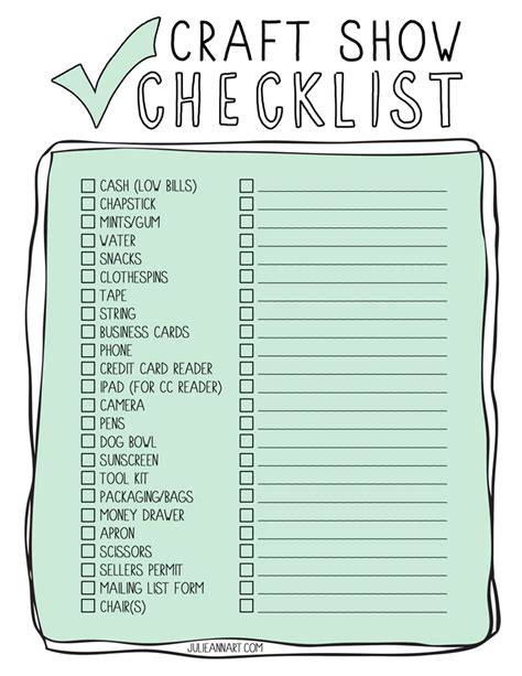 Printable Craft Show Checklist Unblushing