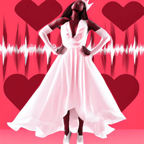 Beautiful Majestic Princess Melanin Woman Red White Outfit Pink Heart Silhouette Background Full