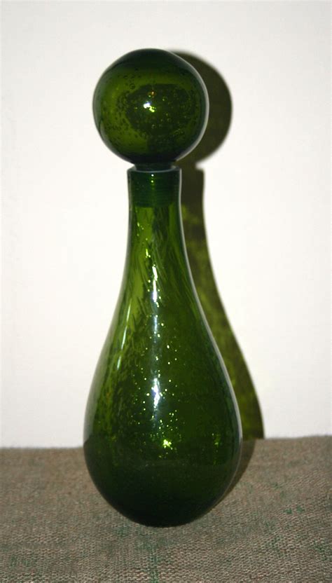 beautiful mid century green blown glass decanter by theoldgreengarage on etsy blown glass