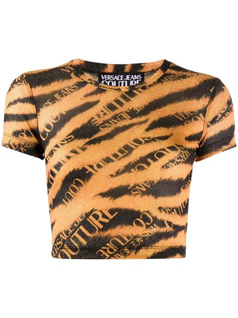 Versace Jeans Couture Cropped Tiger Print Top ORANGE Crop Top Outfits