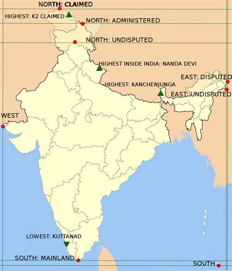 List Of Extreme Points Of India Wikipedia