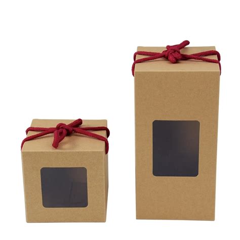 10pcslot Kraft Paper Boxes 2 Size T Box With Window Brown Wedding