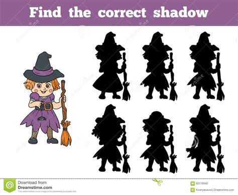 Find The Correct Shadow Halloween Character Witch Stock