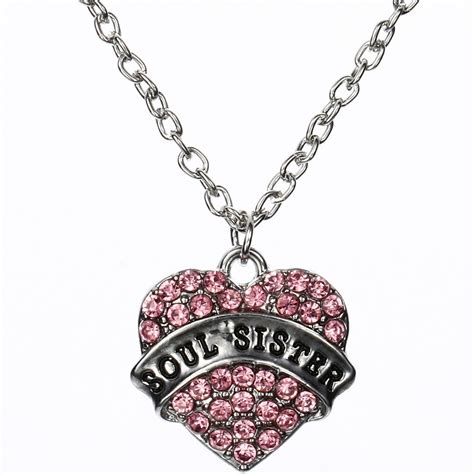 Soul Sister Crystal Love Heart Necklace For Best Friends Ts Pendant Necklace Chain Women