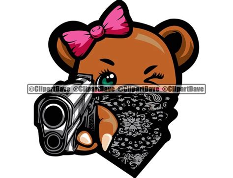Female Gangster Teddy Bear Bandanna Mask Gun Svg Design Lady Etsy