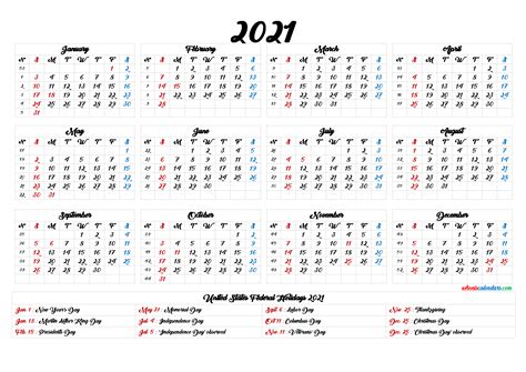 Printable 2021 Calendar With Holidays 9 Templates