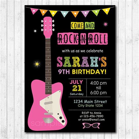 Editable Rock Star Invitation Guitar Birthday Invitation Etsy