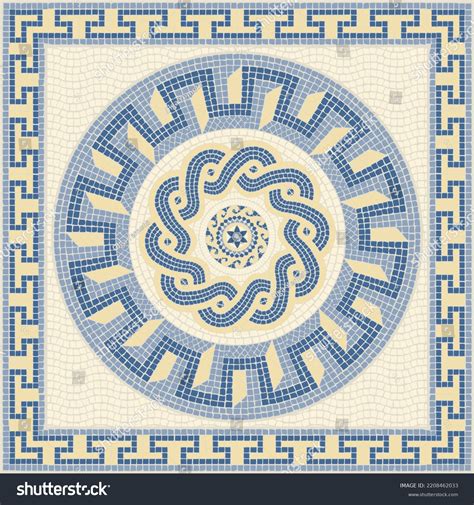 Mosaic Tile Circular Ornaments Blue Yellow Stock Vector Royalty Free