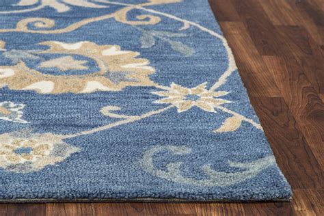 Leone Traditional Motifs Vines Wool Area Rug In Blue