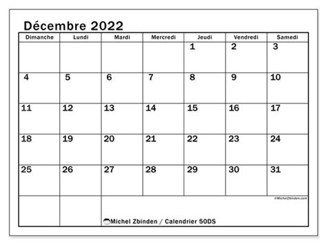 Calendriers Décembre 2022 à Imprimer Michel Zbinden Ca