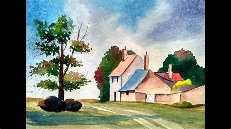 Beginners Watercolor : How to Draw A House Landscape | Paint with david - YouTube