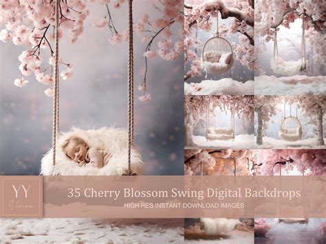 35 Baby Cherry Blossom Swing Digital Backdrops Sets For Etsy