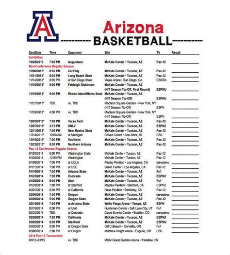 13 Basketball Schedule Templates And Samples Doc Pdf