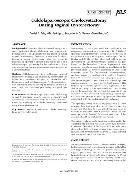 Pdf Culdolaparoscopic Cholecystectomy During Vaginal Hysterectomy
